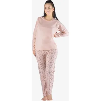 Dámské pyžamo GINA dámské pyžamo dlouhé dámské, šité, s potiskem Pyžama 2023 19155P pleťová tweed S