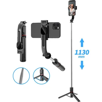 Selfie tyč Selfie tyč Tripod Techsuit L13 Stabilní rozšiřitelný stativ s dálkovým ovládáním Bluetooth, 113 cm - černý