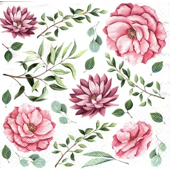 Papírový ubrousek UBR-G11, Ubrousek, 16x16 cm, MIX RŮŽOVÝCH KVĚTIN, 1 kus