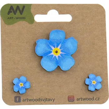 Brož art-wood.cz Dřevěná brož + náušnice - Pomněnky 2