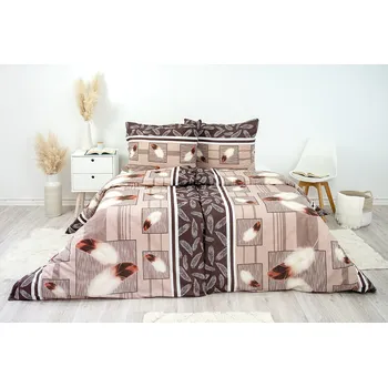 Povlečení Stanex Ložní povlečení bavlněné peří hnědé (LS300) ROZMĚR: 140x220 cm + polštář (90x70 cm), Zapínání: Knoflíkové