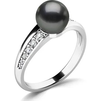 Prsten Dámský prsten přírodní diamant 0.156 ct černá perla a brilianty 140012-B-FW-Black velikost 58
