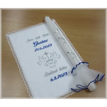 rouška Křestní sada 3D rouška, svíce, ozdoba - vzor 62 kříž