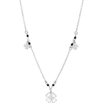 Náhrdelník Stříbrný náhrdelník s broušeným sklem - čtyřlístek - AP535-6442