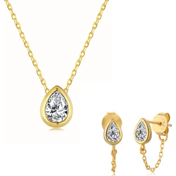 Souprava šperků Pozlacená stříbrná sada náušnic a náhrdelníku se zirkonovou kapičkou - Meucci SYN008/SYE061
