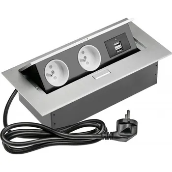 Elektrická zásuvka Obdélníková výsuvná zásuvka, 2x 240V, 2x USB, hlin