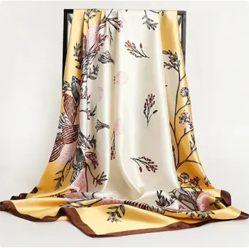 Šátek Luxusní hedvábný šátek se vzorem 90x90 cm Barva: 10 žlutá