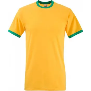Pánské tričko Fruit of the Loom Pánské tričko Ringer T s kontrastními lemy, 165 g/m Barva: žlutá slunečnicová - zelená výrazná, Velikost: 3XL F159