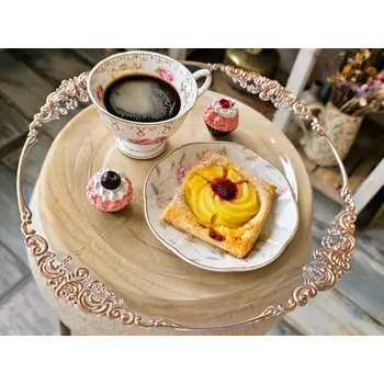 Talíř Transparentní servírovací talíř s měděným okrajem a zdobením - Ø 35*2 cm