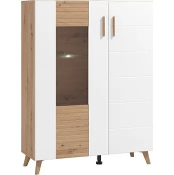 Knihovna Široká vitrína s osvětlením police Jett - dub artisan/bílá