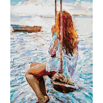 Diamondi Diamantové malování - DÍVKA NA DŘEVĚNÉ HOUPAČCE Rozměr: 40x50 cm, Rámování: bez rámu a bez vypnutí plátna