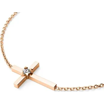 Módní doplněk Dámský náramek růžové zlato 585/1000 přírodní diamant 0.035 ct G/SI křížek s briliantem 10872-NR01-CV délka 18 cm