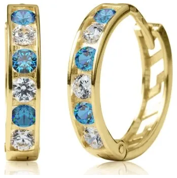 Náušnice Couple, Kruhové náušnice Elaxi, žluté zlato s&nbsp;modrými zirkony, 585-66-3-0380.0Z00.0.14.212.61