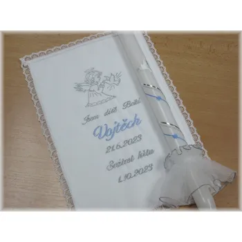 rouška Křestní sada 3D rouška, svíce, ozdoba - vzor 61 andílek