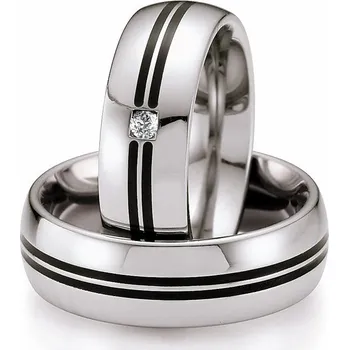 Prsten Snubní prsteny ocel přírodní diamant 0.045 ct G/SI keramikou ST146