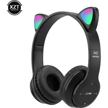 Sluchátka Bluetooth sluchátka s LED světly a kočičími oušky - Černá