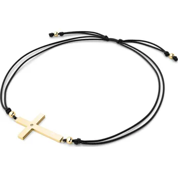 Šperk Dámský náramek přírodní diamant 0.006 ct šňůrkový kříž s Champagne 10947-NRS-CER-ZL-Champ délka 20 cm