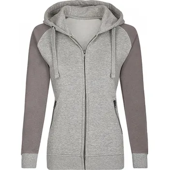 Dámská mikina Dámská kontrastní mikina Miners Mate s velkou kapucí a kovovým zipem Barva: šedá melírová mikina s kontrastními rukávy, Velikost: S MY720