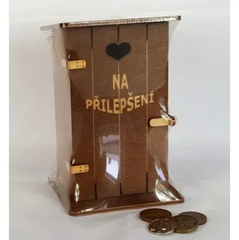 Pokladnička Pokladna kadibudka dřevěná tmavá s nápisem - Na přilepšení