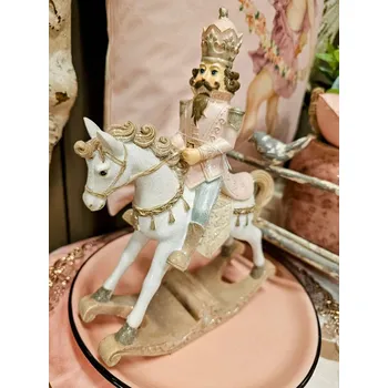 Vánoce Bílo-růžová vánoční dekorace Louskáček na houpacím koníkovi - 22*9*29 cm