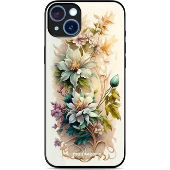 Lesklý kryt Mobiwear Glossy - Apple iPhone 15 Plus - G014G Krémové květy (Prémiové lesklé pouzdro, obal, kryt Mobiwear Glossy na mobil Apple iPhone 15 Plus - G014G Krémové květy, materiál Plast + TPU silikon - krytí po všech stranách, neošoupatelný potisk