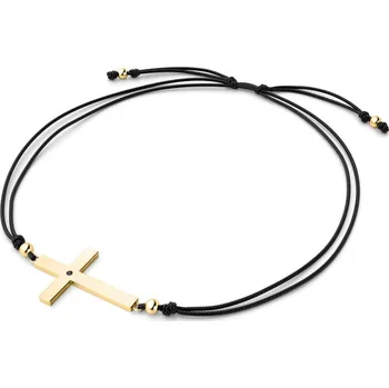 Oblečení a móda Dámský náramek přírodní diamant 0.006 ct kabbalah s křížem a černý 10947-NRS-CER-ZL-Black délka 19 cm