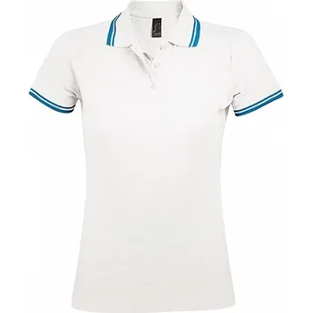 Dámské tričko Sol's Dámská polokošile Pasadena s bočními rozparky a kontrastními proužky Barva: bílá - modrá azurová, Velikost: L L586