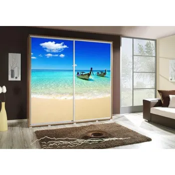 Šatní skříň Skříň PENELOPA 205 moře, dekor korpusu kaštan wenge