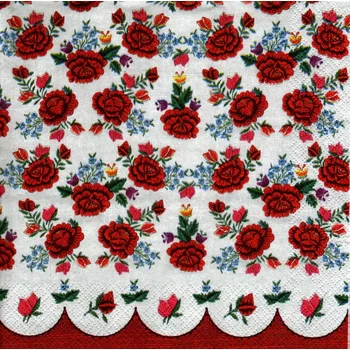 Papírový ubrousek UBR-G07, Ubrousek, 16x16 cm, MALÉ ČERVENÉ RŮŽIČKY, 1 kus