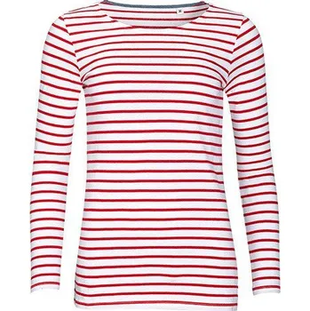 Dámské tričko Dámské pruhované tričko s dlouhým rukávem Sol's Barva: bílá - červená, Velikost: S L01403