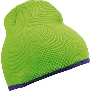 Čepice Daiber - čepice Čepice Beanie with Contrasting Border Barva: Zelená limetková - Modrá královská