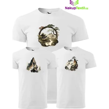 NakupTextil 3-balení triček Basic s potiskem, motiv Hory Barva: 00-Bílá, Velikost: 4XL