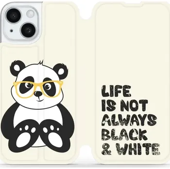 Pouzdro na mobilní telefon Flipové pouzdro Mobiwear - Apple iPhone 15 - M041S Panda - life is not (Knížkové flip pouzdro, obal, kryt na mobil Apple iPhone 15 - M041S Panda - life is not, materiál Umělá kůže + TPU - ochrana 360°, stojánek, silikonová vanička, magnetické zavírání)