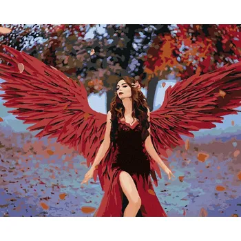 Diamondi Diamantové malování - ŽENA S ANDĚLSKÝMI ČERVENÝMI KŘÍDLY Rozměr: 40x50 cm, Rámování: bez rámu a bez vypnutí plátna