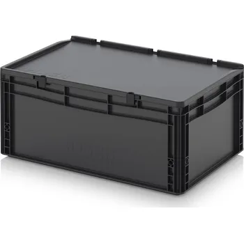 paleta ESD euro přepravky včetně víka s panty 60 x 40 x 28,5 cm - Dopravní černá - materiál: ESD PP - ESD ED 64/27 HG