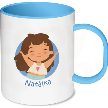 Gravírování Plastový hrnek s modrým vnitřkem a uchem pro děti - holky