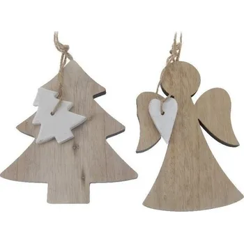 Dřevěná dekorace 120 mm, závěs - mix motivů (strom, srdce a hvězda)