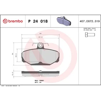 Brzdová destička Sada brzdových destiček, kotoučová brzda BREMBO P 24 018