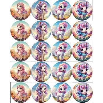 Jedlá dekorace na dort Jedlý papír k vystříhnutí na muffiny Unicorn mix 5cm - PICTURE