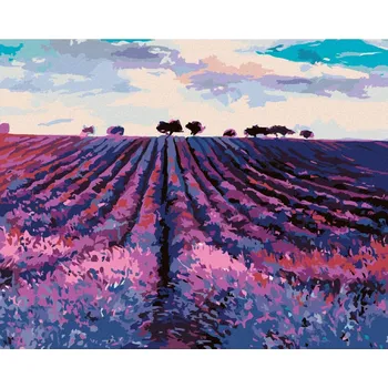 Hračka Diamondi Diamantové malování - LEVANDULOVÉ POLE A STROMY V DÁLI Rozměr: 40x50 cm, Rámování: bez rámu a bez vypnutí plátna