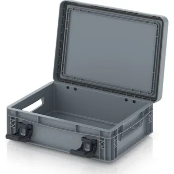 paleta Euro přepravka s víkem s panty Pro 41,1 x 32,8 x 13,6 cm, otevřená - Stříbrošedá - materiál: PP - EDP 43/12