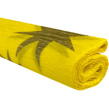 Speciální papír Krepový papír - Zlaté hvězdy na žlutém 0,5x2m C05D62 28 g/m2