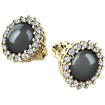 Náušnice Dámské náušnice žluté zlato 585 přírodní diamant perlové 10930-ZL-DIA-FW-Black