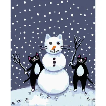 Dětské zboží Diamondi Diamantové malování - ČERNÍ KOCOURCI A SNĚHULÁK Rozměr: 40x50 cm, Rámování: vypnuté plátno na rám