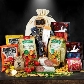 Dárkový potravinový koš Dárkový koš v pytli pro muže, chlapa Mlsoun XXL originální dárek pro muže k narozeninám, vánocům, valentýnu Route 66