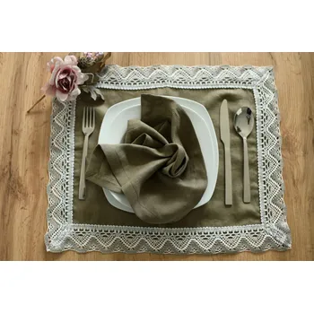 prostírání Nelly Lněné prostírání s paličkovanou krajkou - khaki