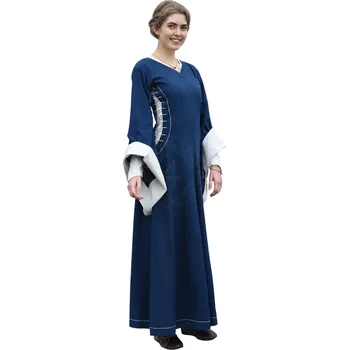 Karnevalový kostým Battle Merchant Středověké šaty s pekelnými okny, Bliaut Amal, modrá/přírodní