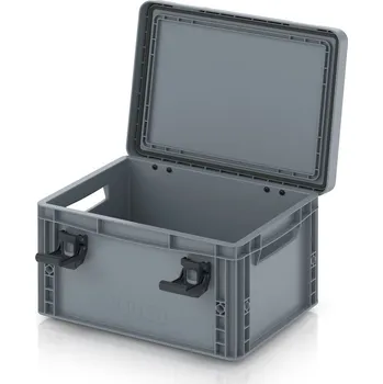 paleta Euro přepravka s víkem s panty Pro 41,1 x 32,8 x 23,6 cm, otevřená - Stříbrošedá - materiál: PP - EDP 43/22