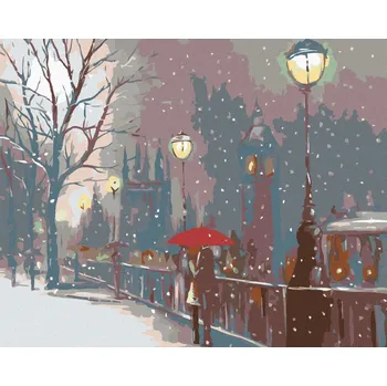 Dětské zboží Diamondi Diamantové malování - MILENCI NA MOSTĚ A PADAJÍCÍ SNÍH Rozměr: 40x50 cm, Rámování: bez rámu a bez vypnutí plátna