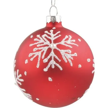Sada skleněných baněk 8 cm, 4 ks v balení, červené s vločkami